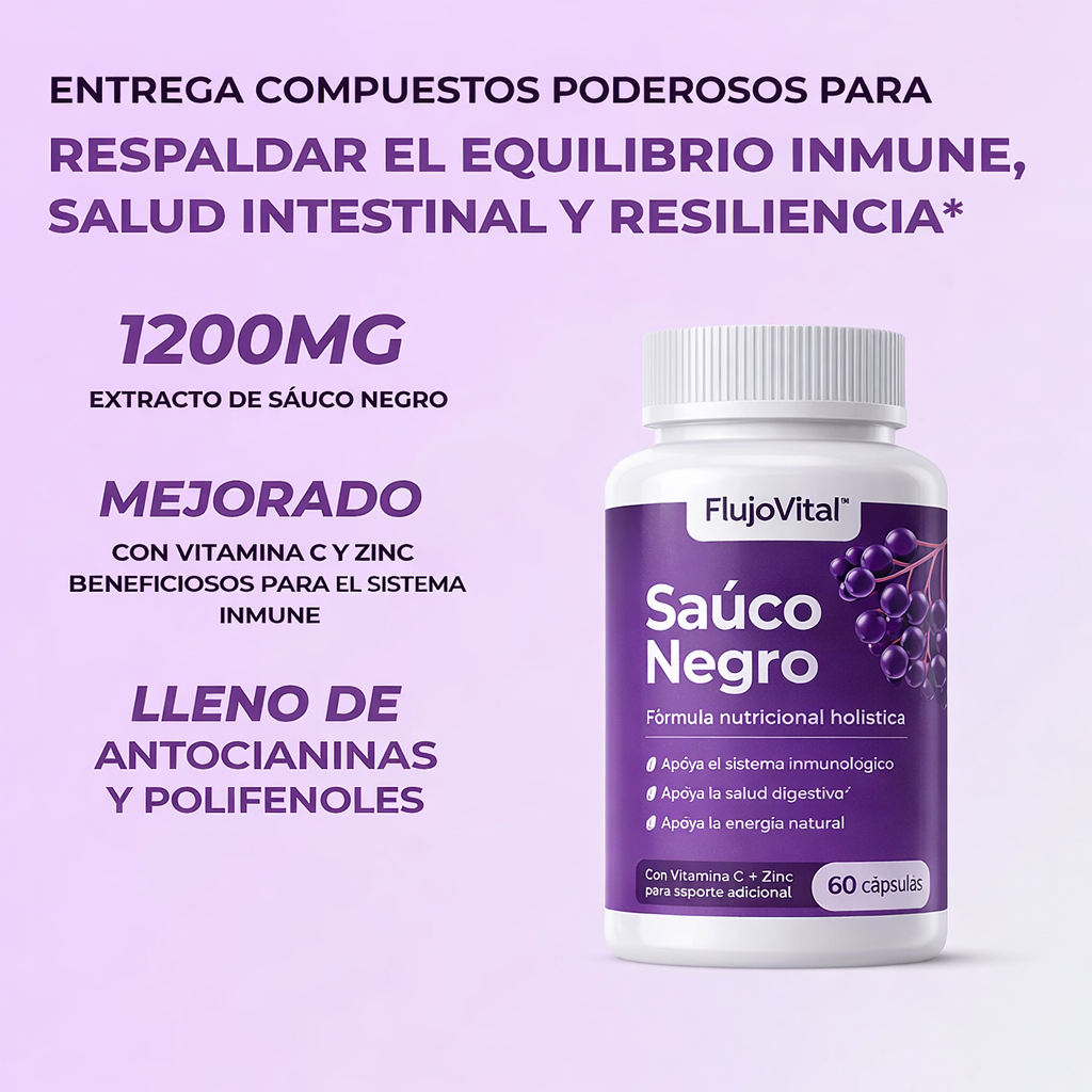 Complejo de apoyo intestinal con saúco, zinc y vitamina C - Flujo Vital
