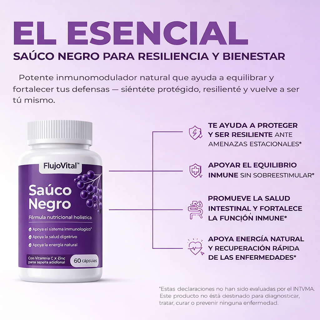 Complejo de apoyo intestinal con saúco, zinc y vitamina C - Flujo Vital